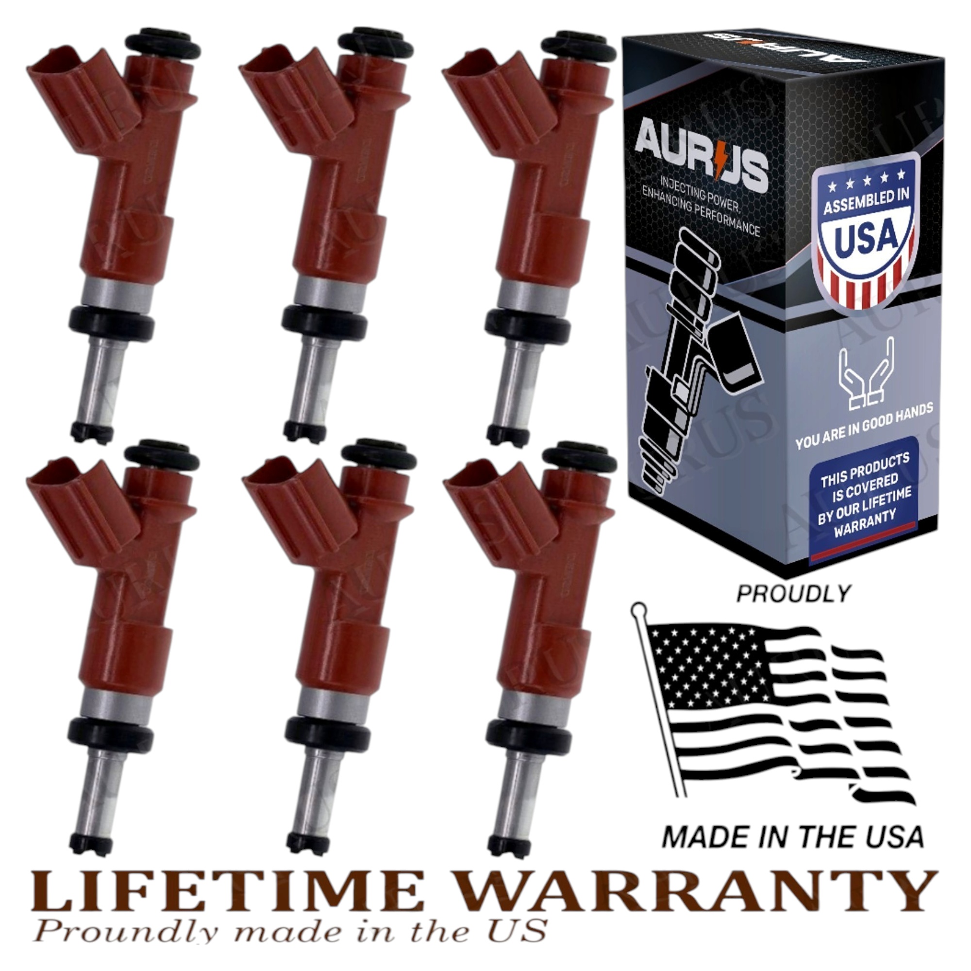 Aurus OEM Set of 6 Fuel Injectors for ES RX 350 CAMRY AVALON SIENNA RAV4 HIGHLANDER V6 23250-0P040
