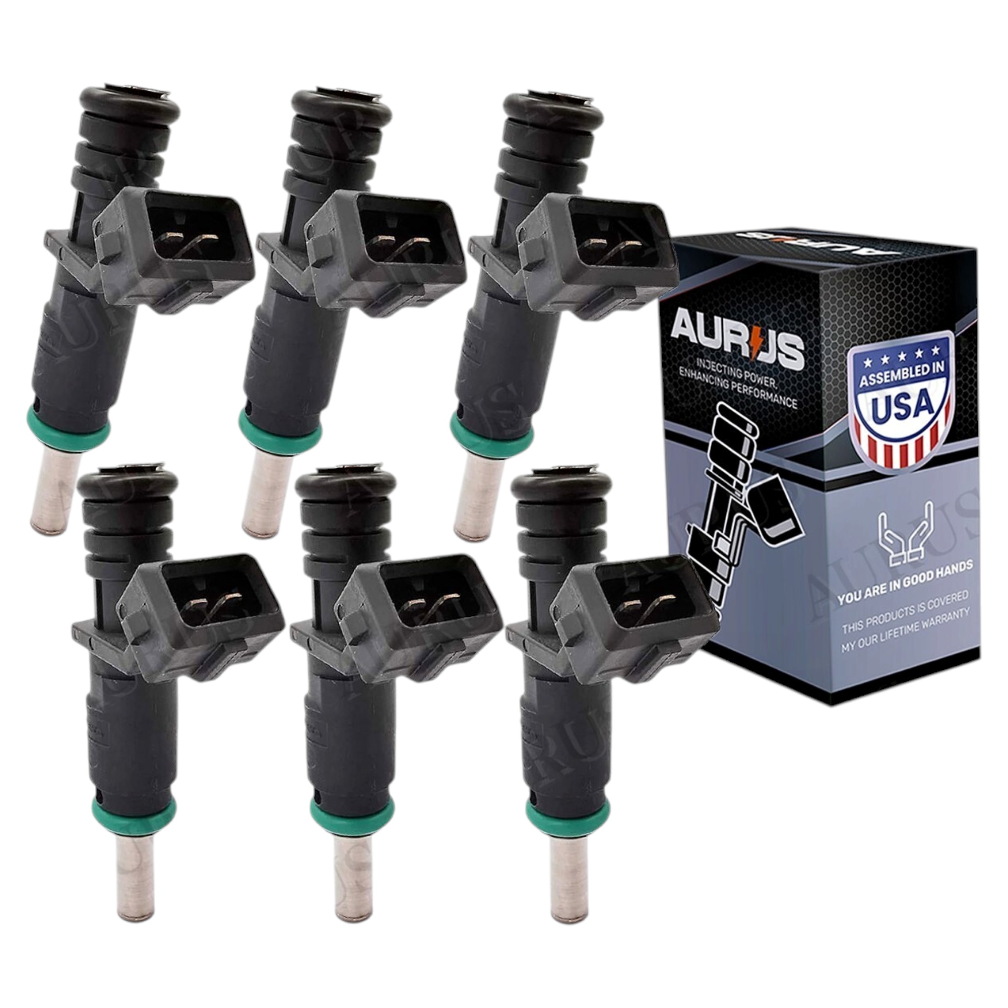 Aurus OEM Set of 6 Fuel Injectors for 2006-2012 BMW325 330 328 X3 X5 525 530 528 128 I6 7531634 — view 1