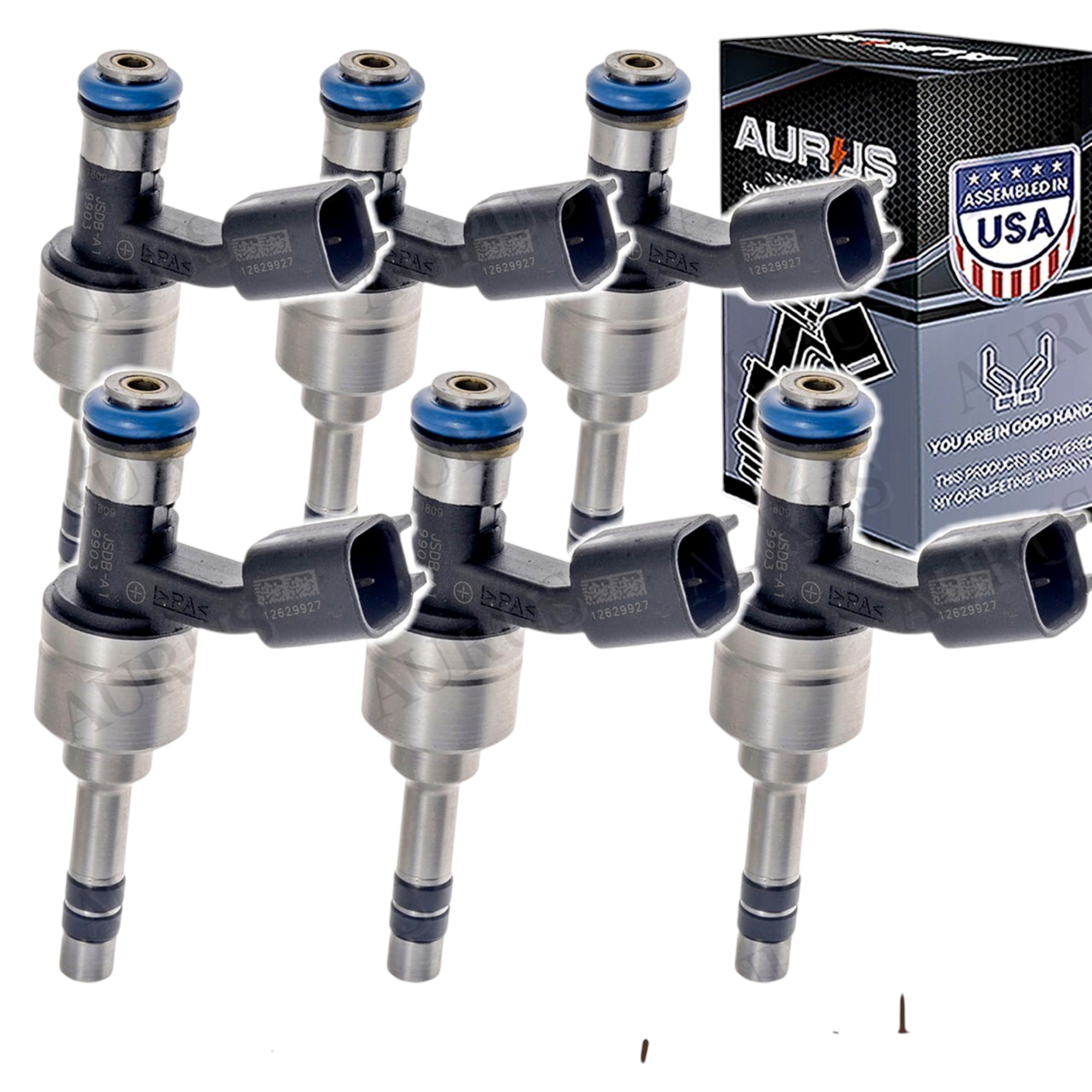 Aurus OEM Set of 6 Fuel Injectors for 2010 11 Buick Chevrolet GMC SAAB Cadillac 3.0L 12629927