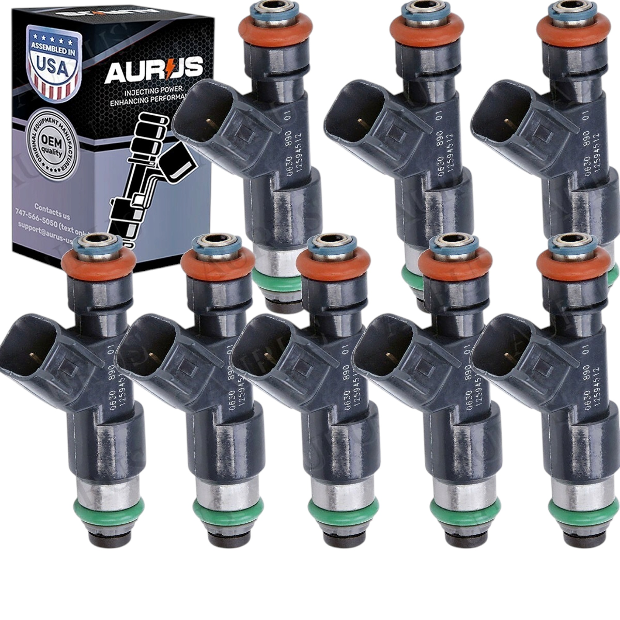Aurus OEM Set of 8 Fuel Injectors for 2008 2009 Chevy Express 1500 5.3L 12594512 — view 1